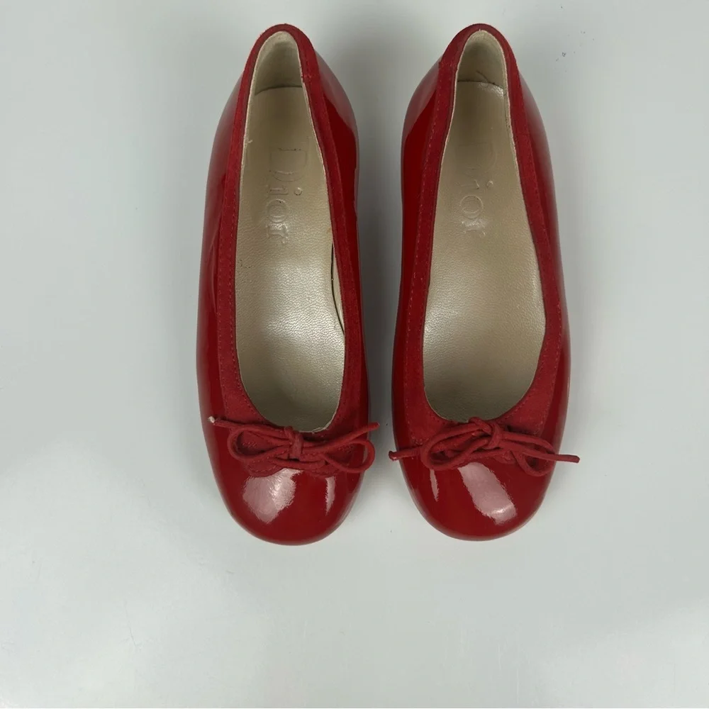 Dior red ballerina flats with bow tops size 25